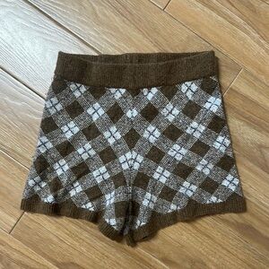Zara Brown and White Argyle High Waist Shorts